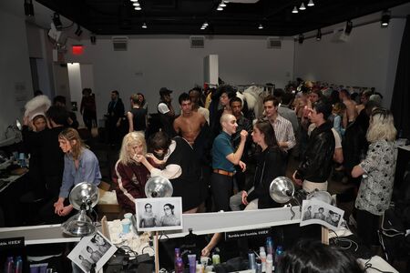 NEW YORK, NY - FEBRUARY 02: A model posing backstage at the Palomo Spain Collection during NYFW: Men's at the Cadillac House on February 2, 2017 in New York City.のeditorial素材
