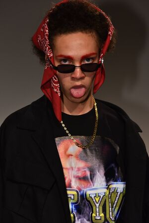 NEW YORK, NY - FEBRUARY 01: Models pose at the Landlord - Presentation at Skylight Clarkson North on February 1, 2017 in New York Cityのeditorial素材