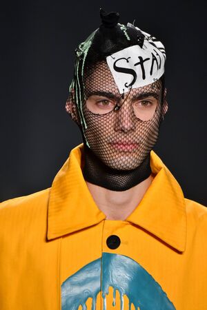 NEW YORK, NY - FEBRUARY 01: A model walks the runway at Rochambeau - Runway - NYFW: Men's at Skylight Clarkson North on February 1, 2017 in New York City.のeditorial素材