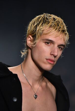 NEW YORK, NY - FEBRUARY 01: A model walks the runway at Rochambeau - Runway - NYFW: Men's at Skylight Clarkson North on February 1, 2017 in New York City.のeditorial素材