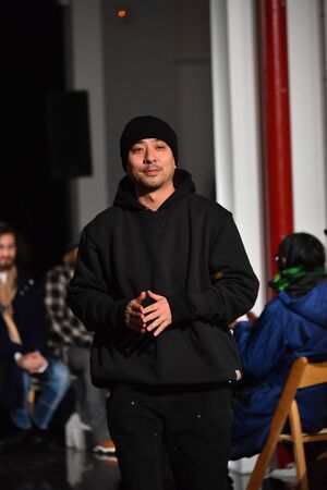 NEW YORK, NY - JANUARY 31: Daisuke Obana greets the audience after presenting the N. Hoolywood fall 2017 collection during NYFW: Mens on January 31, 2017 in New York City.のeditorial素材