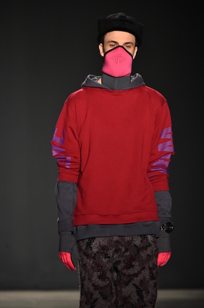 NEW YORK, NY - JANUARY 31: A model walks the runway during the Robert Geller NYFW: Mens show at Skylight Clarkson North on January 31, 2017 in New York City.のeditorial素材