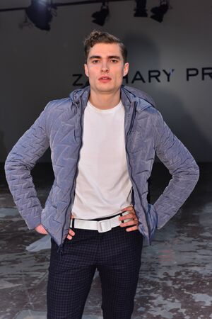 NEW YORK, NY - JANUARY 31: A model poses during the Zachary Prell Prestentation during NYFW: Mens at Skylight Clarkson North on January 31, 2017 in New York City.のeditorial素材