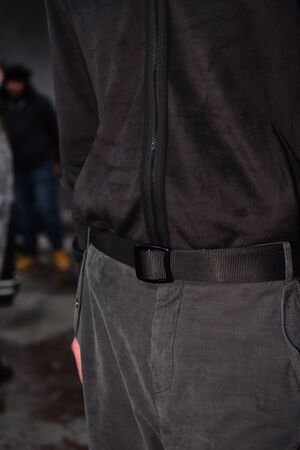 NEW YORK, NY - JANUARY 31: A model poses during the Zachary Prell Prestentation during NYFW: Mens at Skylight Clarkson North on January 31, 2017 in New York City.のeditorial素材