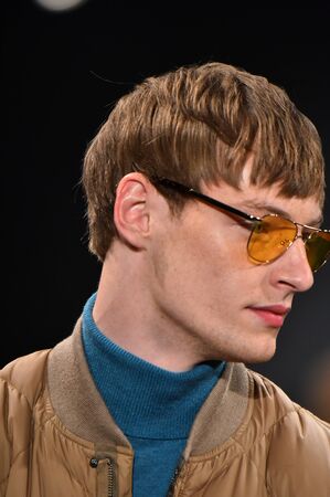 NEW YORK, NY - FEBRUARY 01: A model walks the runway during the Todd Snyder NYFW: Mens show at...