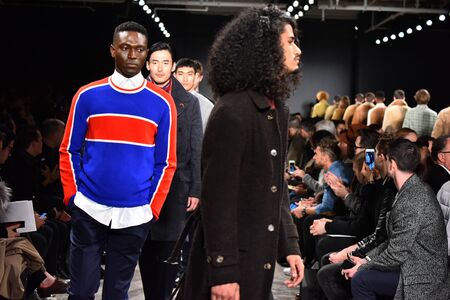 NEW YORK, NY - FEBRUARY 01: Models walk the runway finale  during the Todd Snyder NYFW: Mens show at Skylight Clarkson North on February 1, 2017 in New York City.のeditorial素材