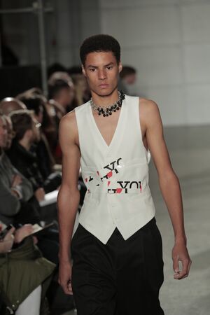 NEW YORK, NY - FEBRUARY 01: A model walks the runway at the Raf Simons fashion show during NYFW: Mens February 1, 2017 in New York City.のeditorial素材