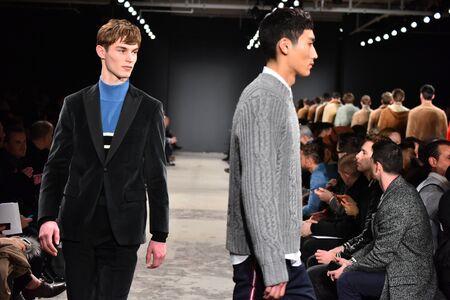 NEW YORK, NY - FEBRUARY 01: Models walk the runway finale  during the Todd Snyder NYFW: Mens show at Skylight Clarkson North on February 1, 2017 in New York City.のeditorial素材