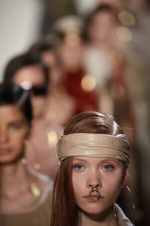 NEW YORK, NY - FEBRUARY 09: Models walk the runway finale at the Nicholas K show during, New York...