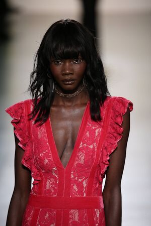 NEW YORK, NY - FEBRUARY 09: A model walks the runway at the Tadashi Shoji fashion show during, New York Fashion Week on February 9, 2017 in New York Cityのeditorial素材