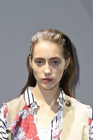 NEW YORK, NY - FEBRUARY 09: A model poses at Thakoon show during New York Fashion Week at Cedar Lake on February 9, 2017 in New York City.のeditorial素材