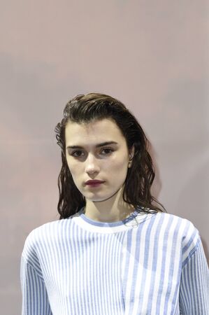 NEW YORK, NY - FEBRUARY 09: A model poses at Thakoon show during New York Fashion Week at Cedar Lake on February 9, 2017 in New York City.のeditorial素材