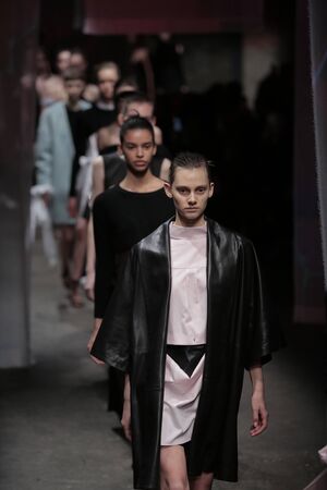 NEW YORK, NY - FEBRUARY 10: A model walks at Milly Runway February 2017 New York Fashion Week on February 10, 2017 in New York City.のeditorial素材