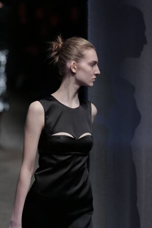 NEW YORK, NY - FEBRUARY 10: A model walks at Milly Runway February 2017 New York Fashion Week on February 10, 2017 in New York City.のeditorial素材