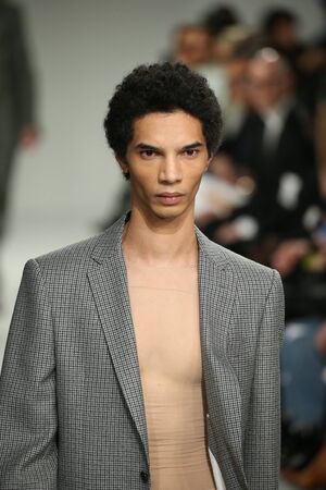 NEW YORK, NY - FEBRUARY 10: A model walks the runway at the Calvin Klein Collection Autumn Winter 2017 fashion show during New York Fashion Week on February 10, 2017 in New York City.のeditorial素材