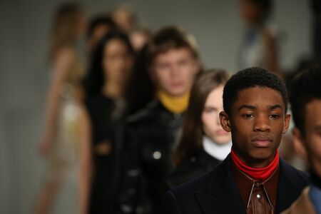NEW YORK, NY - FEBRUARY 10: Models walk the runway finale at the Calvin Klein Collection Autumn Winter 2017 fashion show during New York Fashion Week on February 10, 2017 in New York City.のeditorial素材