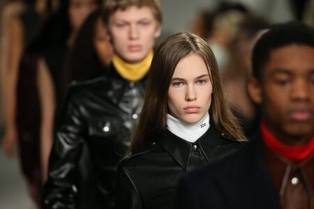 NEW YORK, NY - FEBRUARY 10: Models walk the runway finale at the Calvin Klein Collection Autumn...