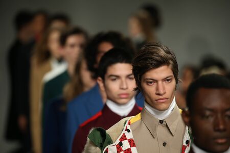 NEW YORK, NY - FEBRUARY 10: Models walk the runway finale at the Calvin Klein Collection Autumn Winter 2017 fashion show during New York Fashion Week on February 10, 2017 in New York City.のeditorial素材