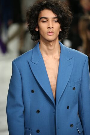 NEW YORK, NY - FEBRUARY 10: A model walks the runway at the Calvin Klein Collection Autumn Winter 2017 fashion show during New York Fashion Week on February 10, 2017 in New York City.のeditorial素材