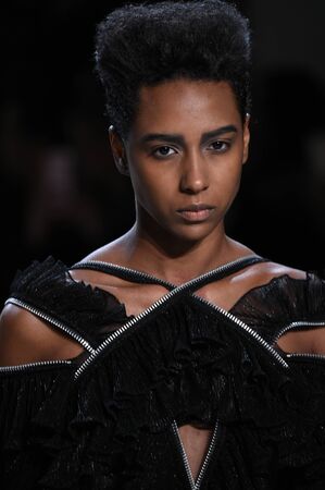 NEW YORK, NY - FEBRUARY 10: A model walks the runway for Hakan Akkaya collection during, New York...