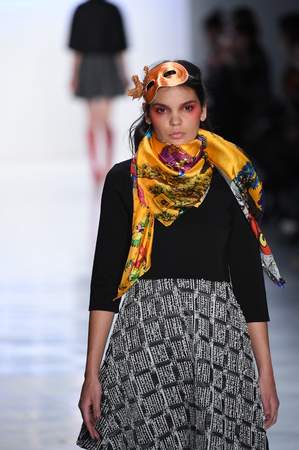 NEW YORK, NY - FEBRUARY 10: A model walks the runway for the Dan Liu collection during, New York Fashion Week on February 10, 2017 in New York City.のeditorial素材