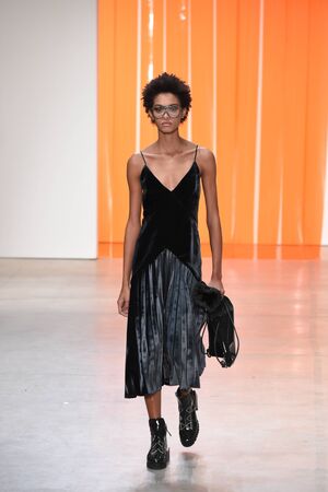 NEW YORK, NY - FEBRUARY 11: A model walks the runway for the Dion Lee collection during, New York Fashion Week on February 11, 2017 in New York City.のeditorial素材