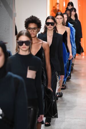 NEW YORK, NY - FEBRUARY 11: Models walk the runway finale for the Dion Lee collection during, New York Fashion Week on February 11, 2017 in New York City.のeditorial素材