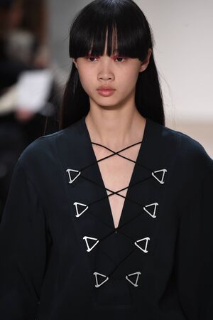 NEW YORK, NY - FEBRUARY 11: A model walks the runway for the Dion Lee collection during, New York Fashion Week on February 11, 2017 in New York City.のeditorial素材