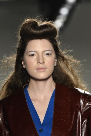 NEW YORK, NY - FEBRUARY 11: A model walks the runway at the Detacher fashion show during New York...