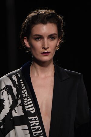 NEW YORK, NY - FEBRUARY 11: A model walks the runway for the Francesca Liberatore collection during, New York Fashion Week on February 11, 2017 in New York City.のeditorial素材