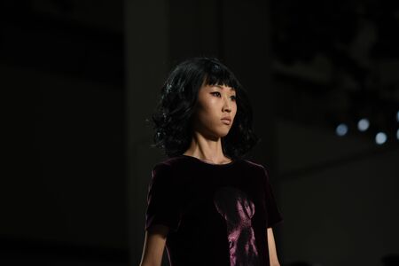 NEW YORK, NY - FEBRUARY 11: A model walks the runway for the Georgine collection during, New York Fashion Week on February 11, 2017 in New York City.のeditorial素材