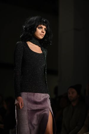 NEW YORK, NY - FEBRUARY 11: A model walks the runway for the Georgine collection during, New York Fashion Week on February 11, 2017 in New York City.のeditorial素材