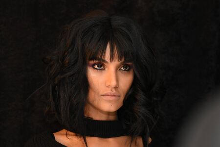 NEW YORK, NY - FEBRUARY 11: A model posing backstage for the Georgine collection during New York Fashion Week on February 11, 2017 in New York City.のeditorial素材