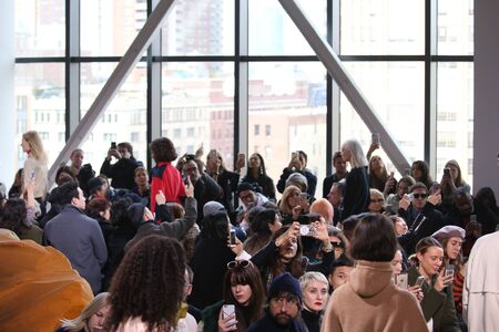 NEW YORK, NY - FEBRUARY 11: Models walk the runway finale at Lacoste show during New York Fashion Week on February 11, 2017 in New York City.のeditorial素材