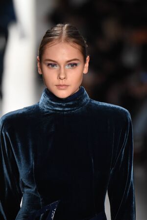 NEW YORK, NY - FEBRUARY 11: A model walks the runway for the Son Jung Wan collection during, New York Fashion Week on February 11, 2017 in New York City.のeditorial素材