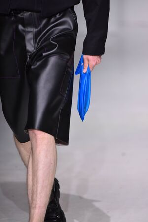 NEW YORK, NY - JULY 11: A model walks the runway at the Patrik Ervell show during NYFW: Mens July 2017 at Skylight Clarkson Sq on July 11, 2017 in New York City.のeditorial素材