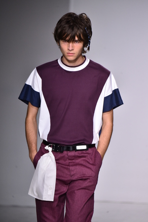 NEW YORK, NY - JULY 11: A model walks the runway at the Patrik Ervell show during NYFW: Mens July 2017 at Skylight Clarkson Sq on July 11, 2017 in New York City.のeditorial素材