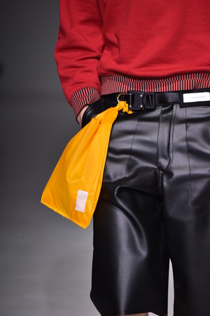 NEW YORK, NY - JULY 11: A model walks the runway at the Patrik Ervell show during NYFW: Mens July 2017 at Skylight Clarkson Sq on July 11, 2017 in New York City.のeditorial素材