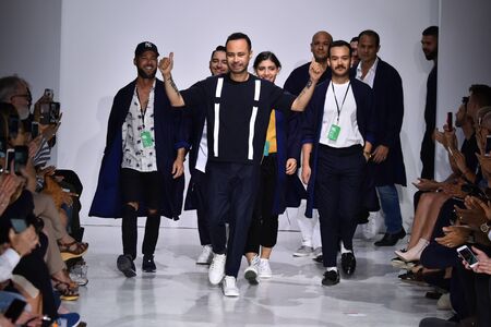 NEW YORK, NY - JULY 11: Designer Carlos Campos walks the runway at the Carlos Campos show during...