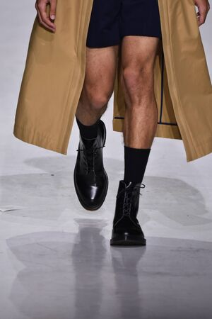 NEW YORK, NY - JULY 11: A model walks the runway at the Carlos Campos show during NYFW Mens Spring Summer 2018 at Skylight Clarkson Sq on July 11, 2017 in New York City.のeditorial素材