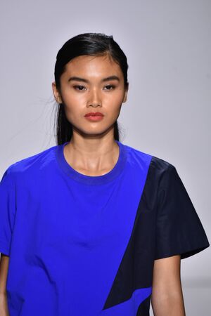 NEW YORK, NY - JULY 11: A model walks the runway at the Carlos Campos show during NYFW Mens Spring Summer 2018 at Skylight Clarkson Sq on July 11, 2017 in New York City.のeditorial素材