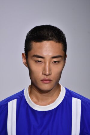 NEW YORK, NY - JULY 11: A model walks the runway at the Carlos Campos show during NYFW Mens Spring Summer 2018 at Skylight Clarkson Sq on July 11, 2017 in New York City.のeditorial素材