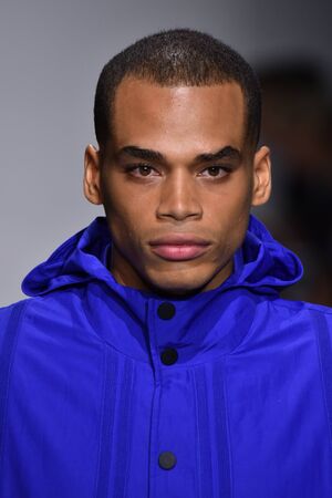 NEW YORK, NY - JULY 11: A model walks the runway at the Carlos Campos show during NYFW Mens Spring Summer 2018 at Skylight Clarkson Sq on July 11, 2017 in New York City.のeditorial素材