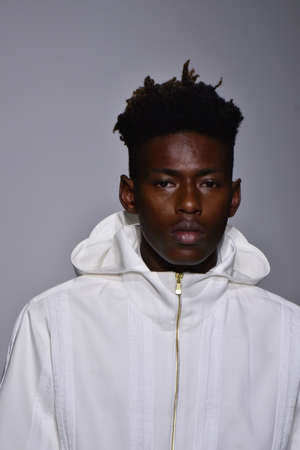 NEW YORK, NY - JULY 11: A model walks the runway at the Carlos Campos show during NYFW Mens Spring Summer 2018 at Skylight Clarkson Sq on July 11, 2017 in New York City.のeditorial素材