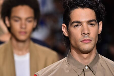 NEW YORK, NY - JULY 11: Models walk the runway finale at the Carlos Campos show during NYFW Mens Spring Summer 2018 at Skylight Clarkson Sq on July 11, 2017 in New York City.のeditorial素材