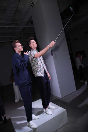 NEW YORK, NY - JULY 11: Models pose during the Death To Tennis presentation during NYFW: Men's July...