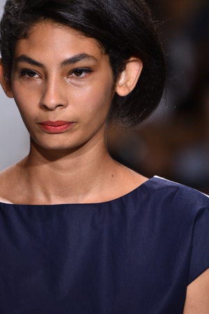 NEW YORK, NY - JULY 11: A model walks the runway at the Carlos Campos show during NYFW Mens Spring Summer 2018 at Skylight Clarkson Sq on July 11, 2017 in New York City.のeditorial素材
