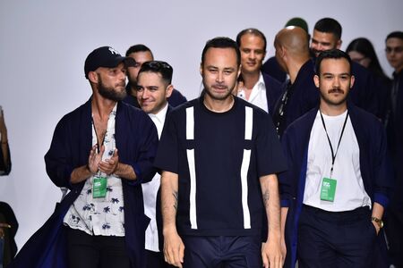 NEW YORK, NY - JULY 11: Designer Carlos Campos walks the runway at the Carlos Campos show during NYFW Mens Spring Summer 2018 at Skylight Clarkson Sq on July 11, 2017 in New York City.のeditorial素材