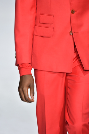 NEW YORK, NY - JULY 11: A model walks the runway at the Carlos Campos show during NYFW Mens Spring Summer 2018 at Skylight Clarkson Sq on July 11, 2017 in New York City.のeditorial素材