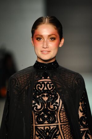 MIAMI, FL - JULY 20: A model walks the runway during Elie Madi fashion show for Funkshion Miami Swim Week on July 20, 2017.のeditorial素材